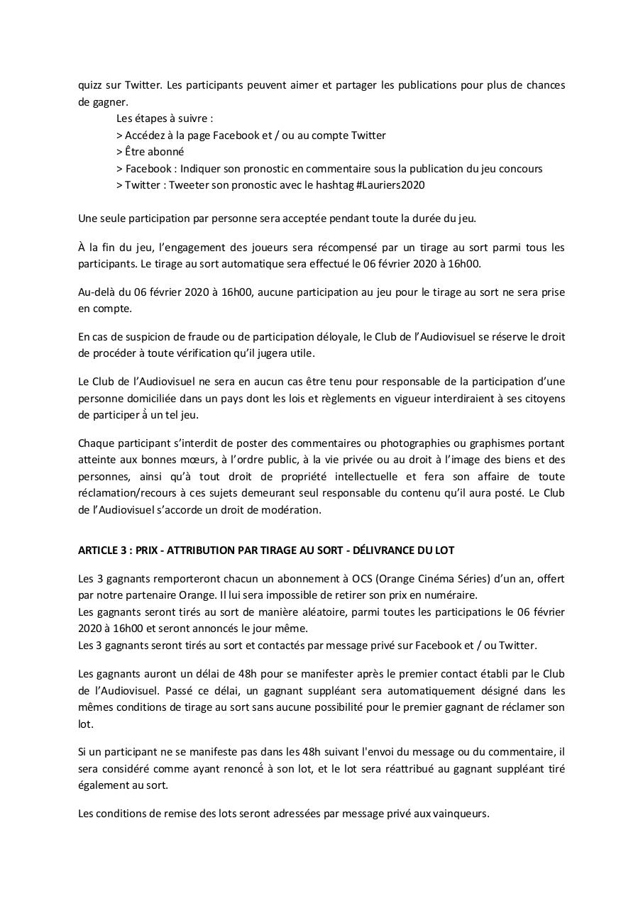 Règlement jeu concours - Lauriers de l'Audiovisuel 2020 .pdf - page 2/5